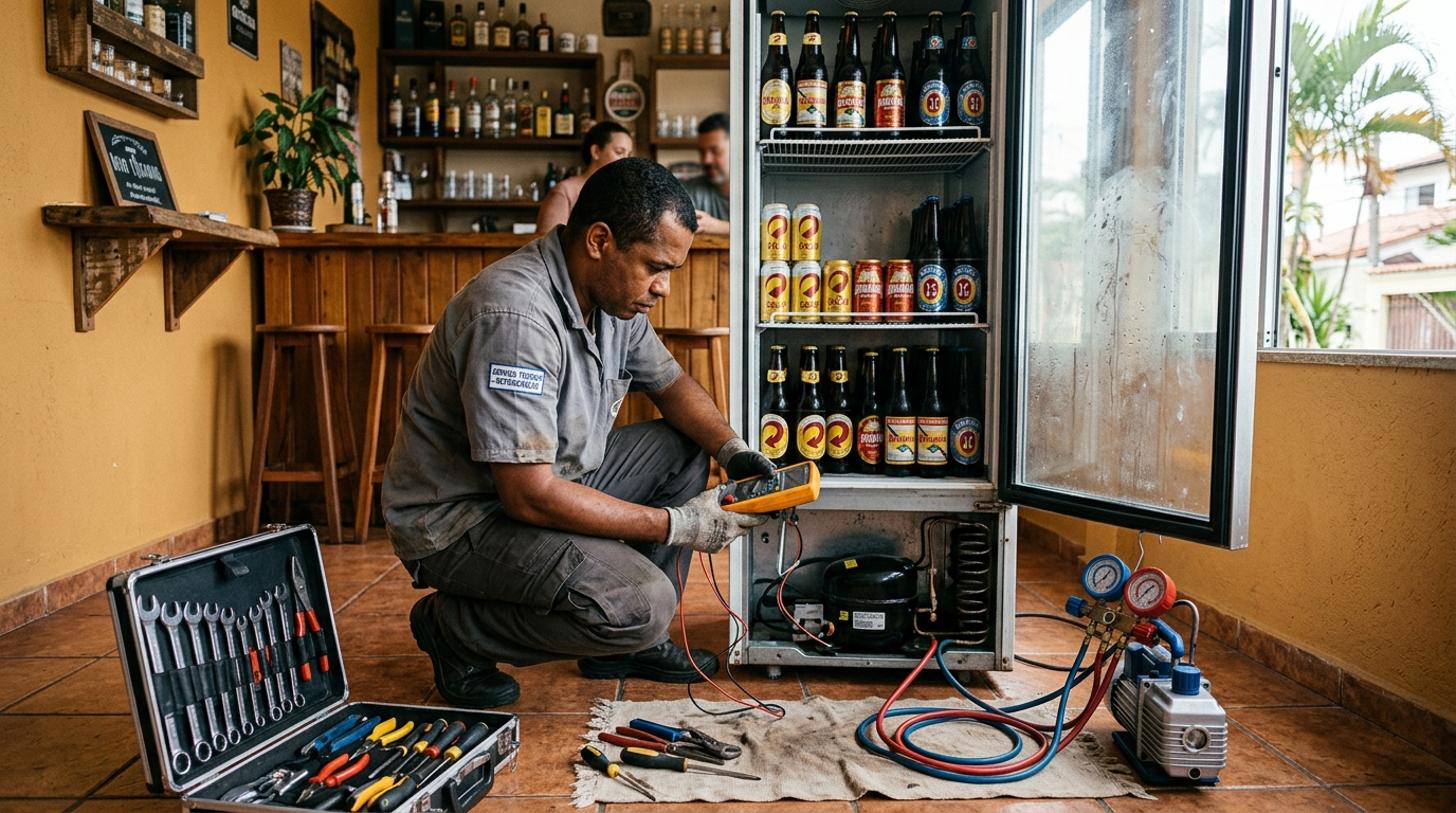 Substituição de termostato de cervejeira em serviço técnico em Vitória da Conquista‑BA
