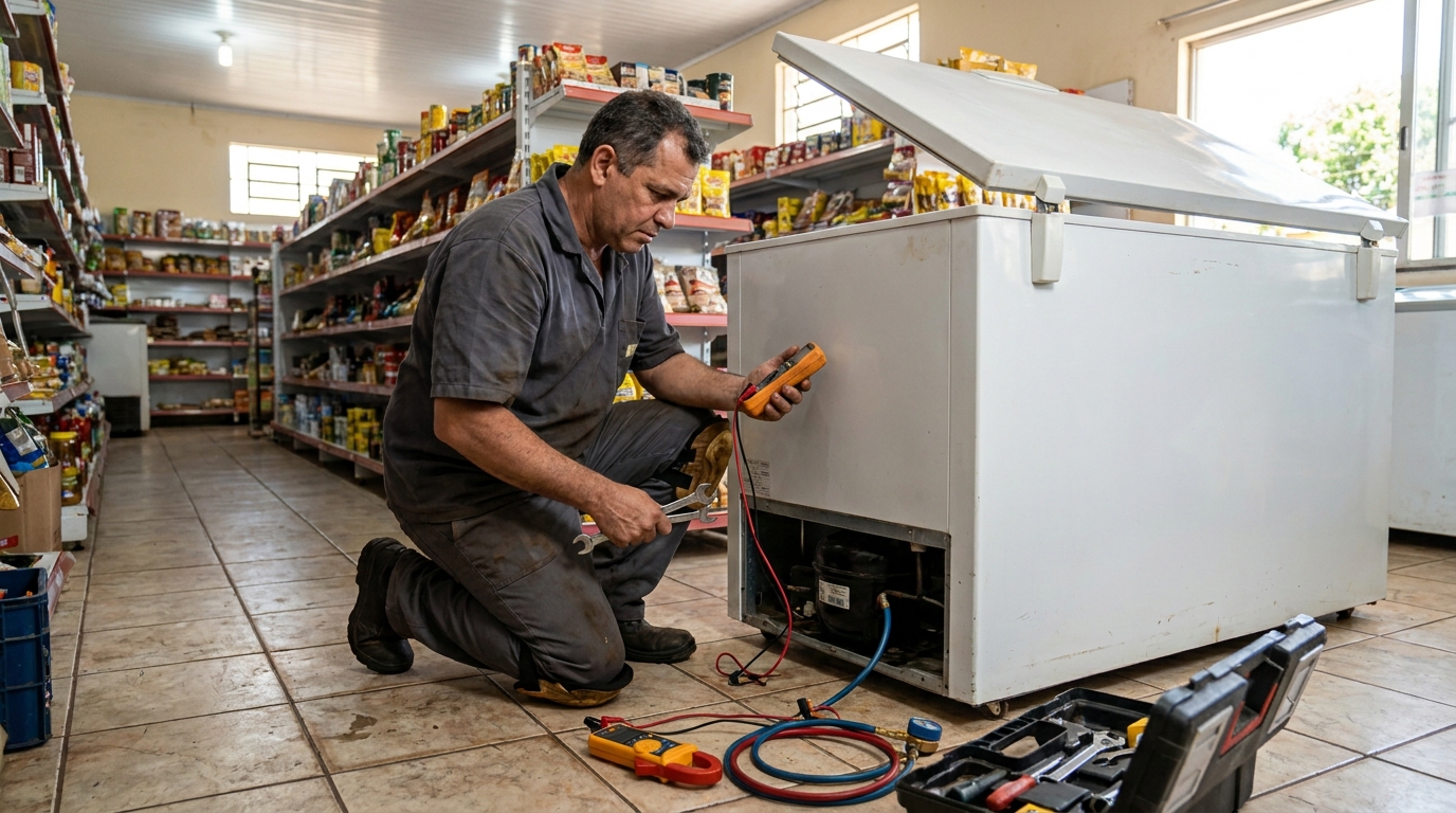 Substituição de termostato de freezer em visita técnica em Vitória da Conquista‑BA